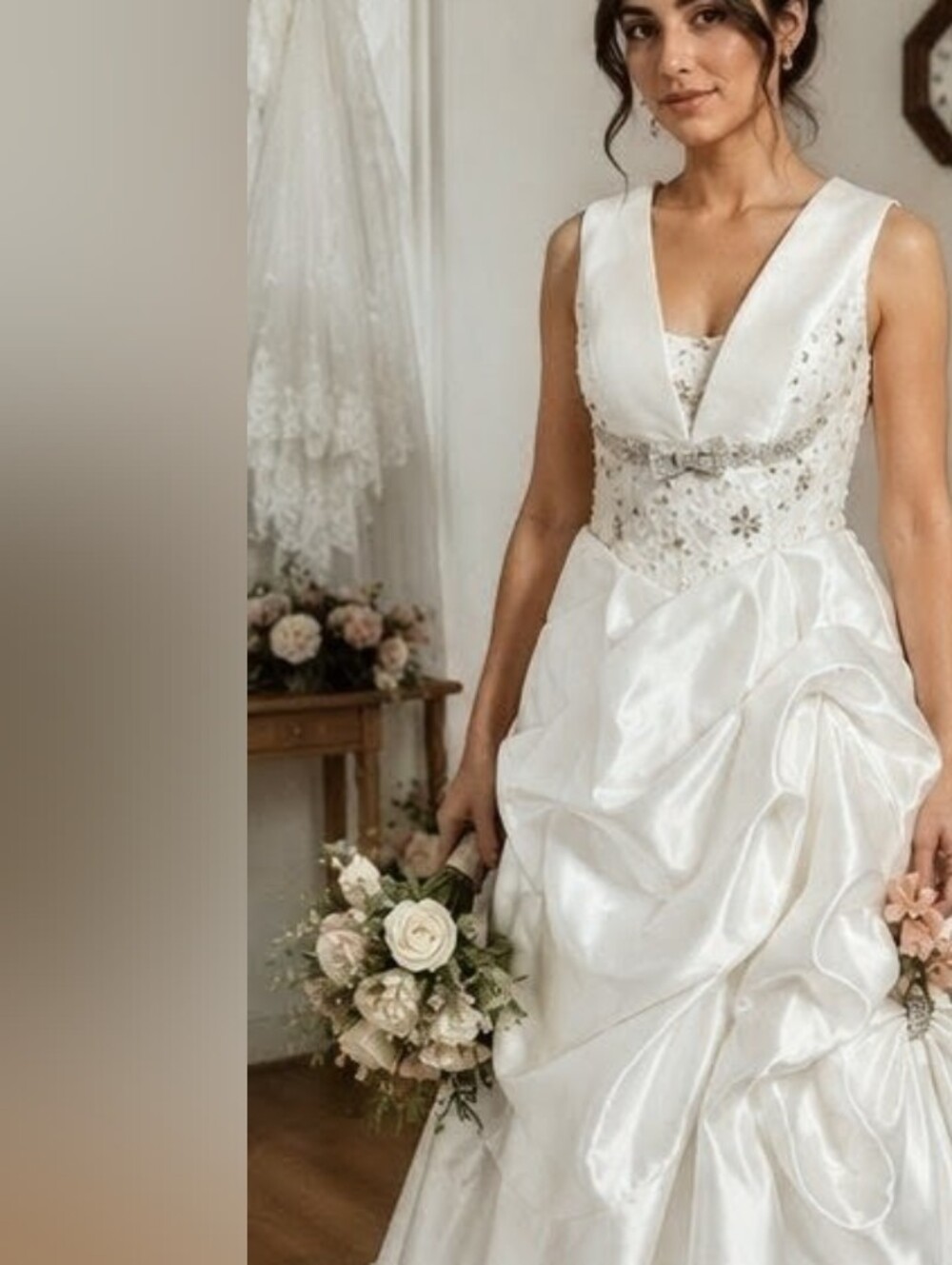 Elegant White Bridal Gown with Embellished Bodice